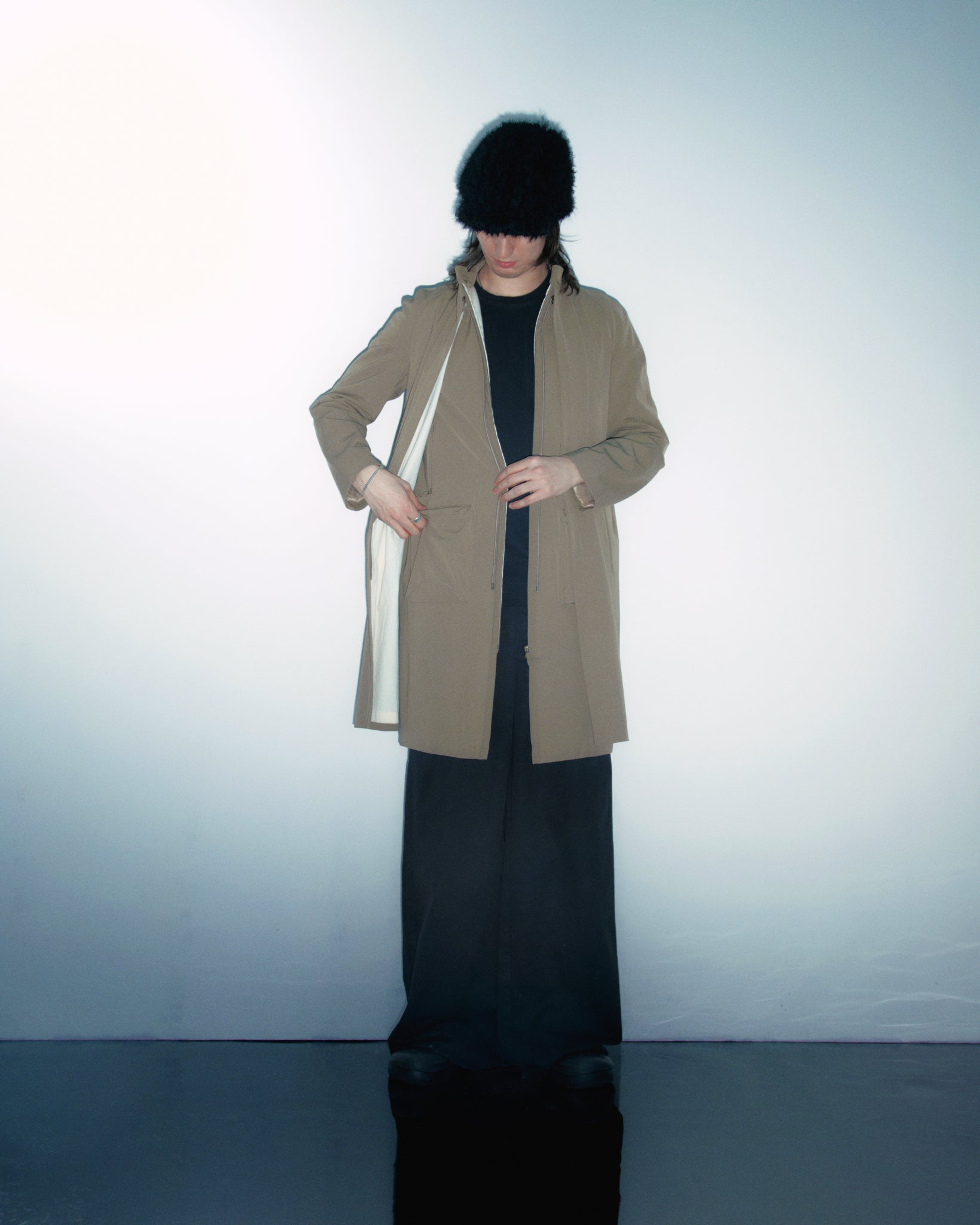 Long Line Beige Zip Up Jacket