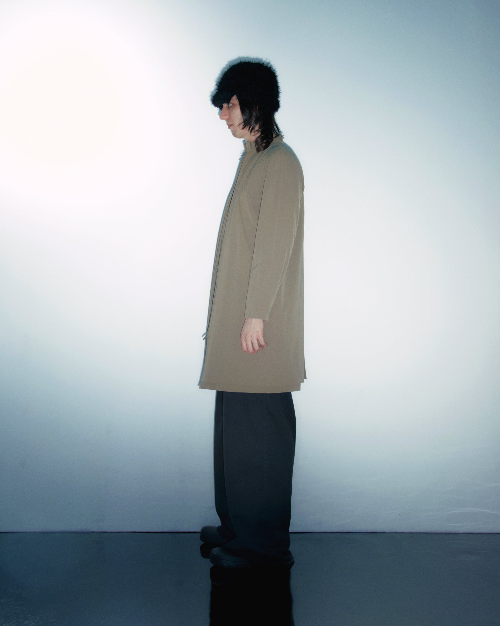 Long Line Beige Zip Up Jacket