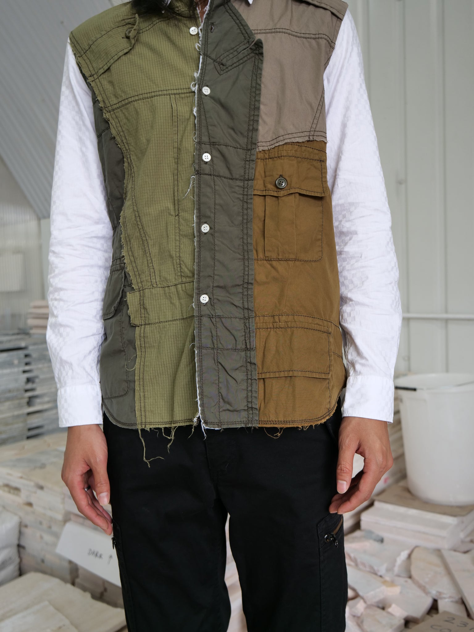 Mixed Fabric Patchwork Applique Shirt
