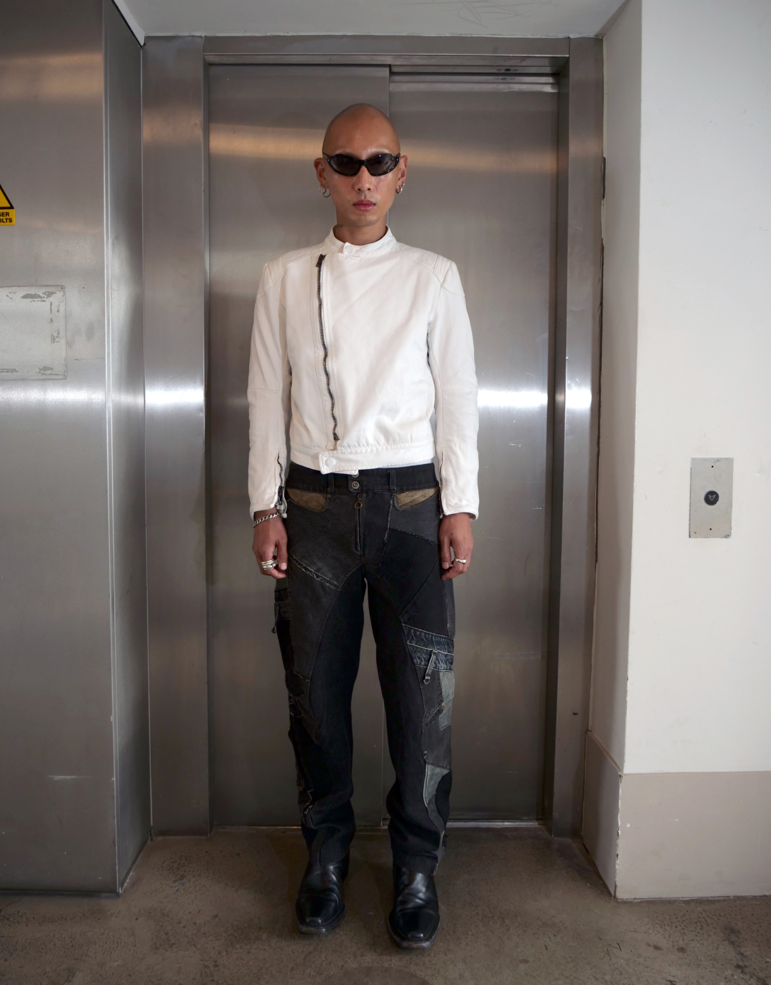 White Denim Biker Asymmetric Zip-Up Jacket