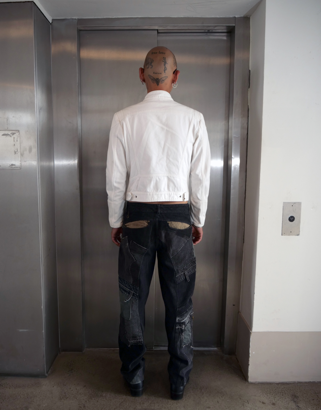 White Denim Biker Asymmetric Zip-Up Jacket