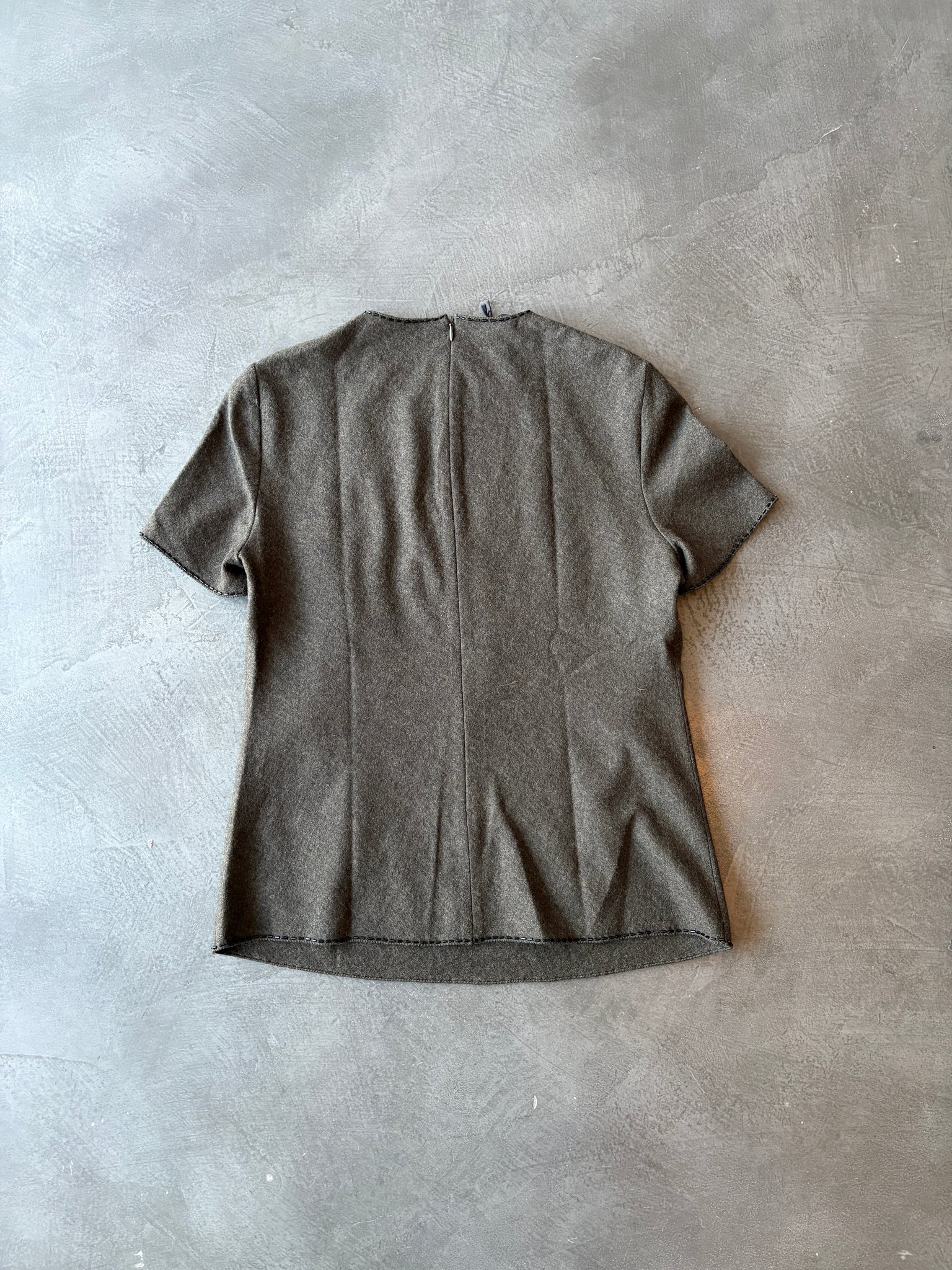 Grey Wool Top With Beaded Trim