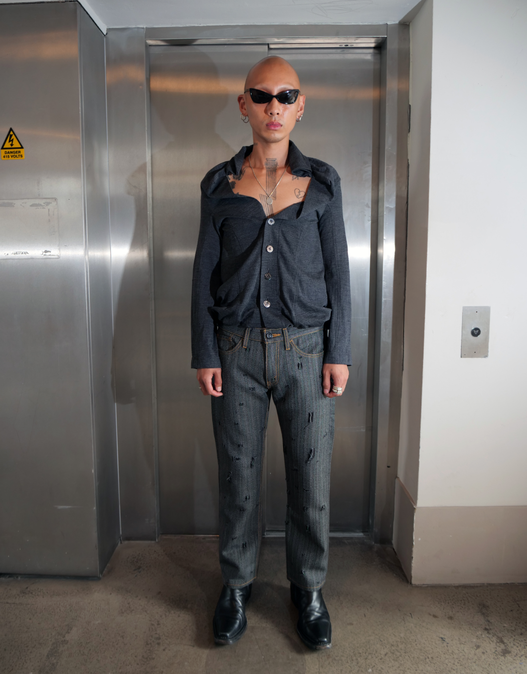 Striped Distressed Trousers