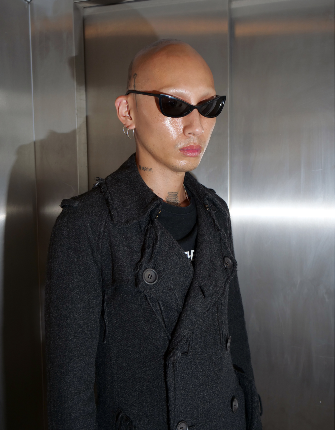 Double Breasted Frayed Edge Coat