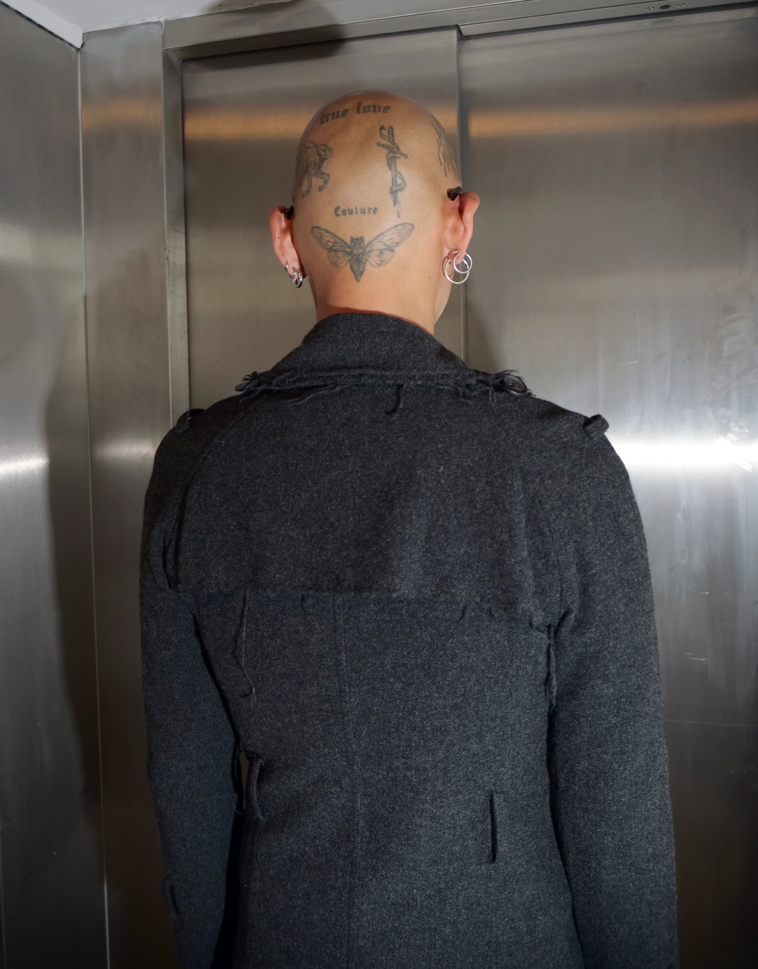 Double Breasted Frayed Edge Coat