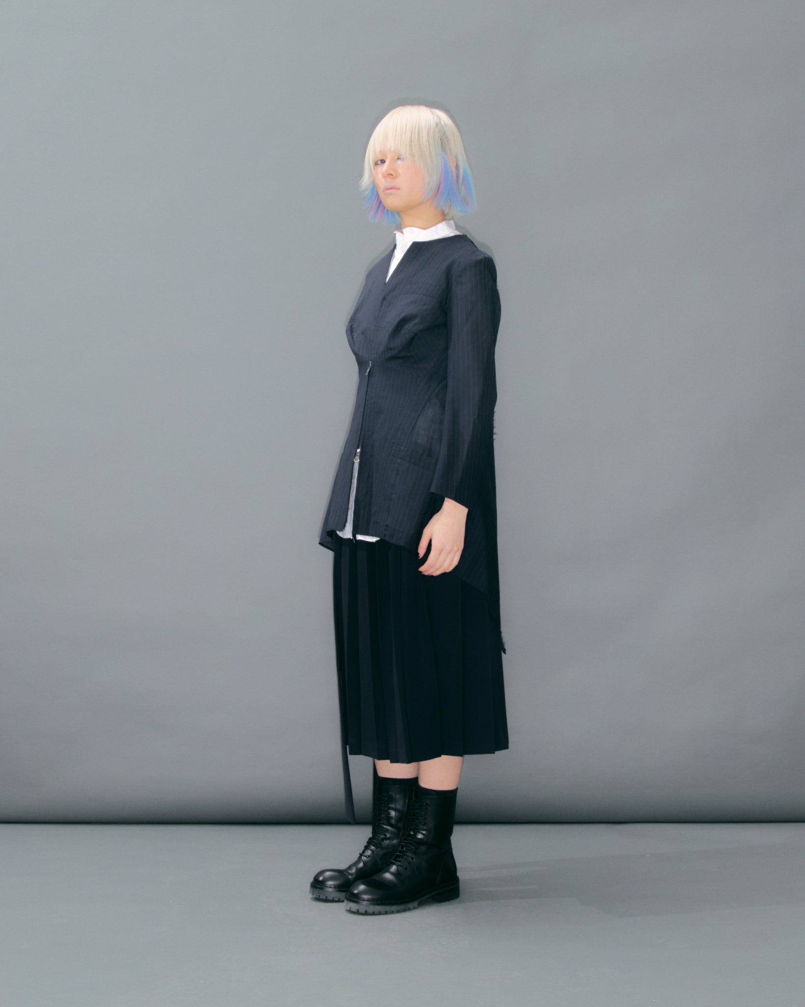 Navy Pinstripe Wool Mix Jacket