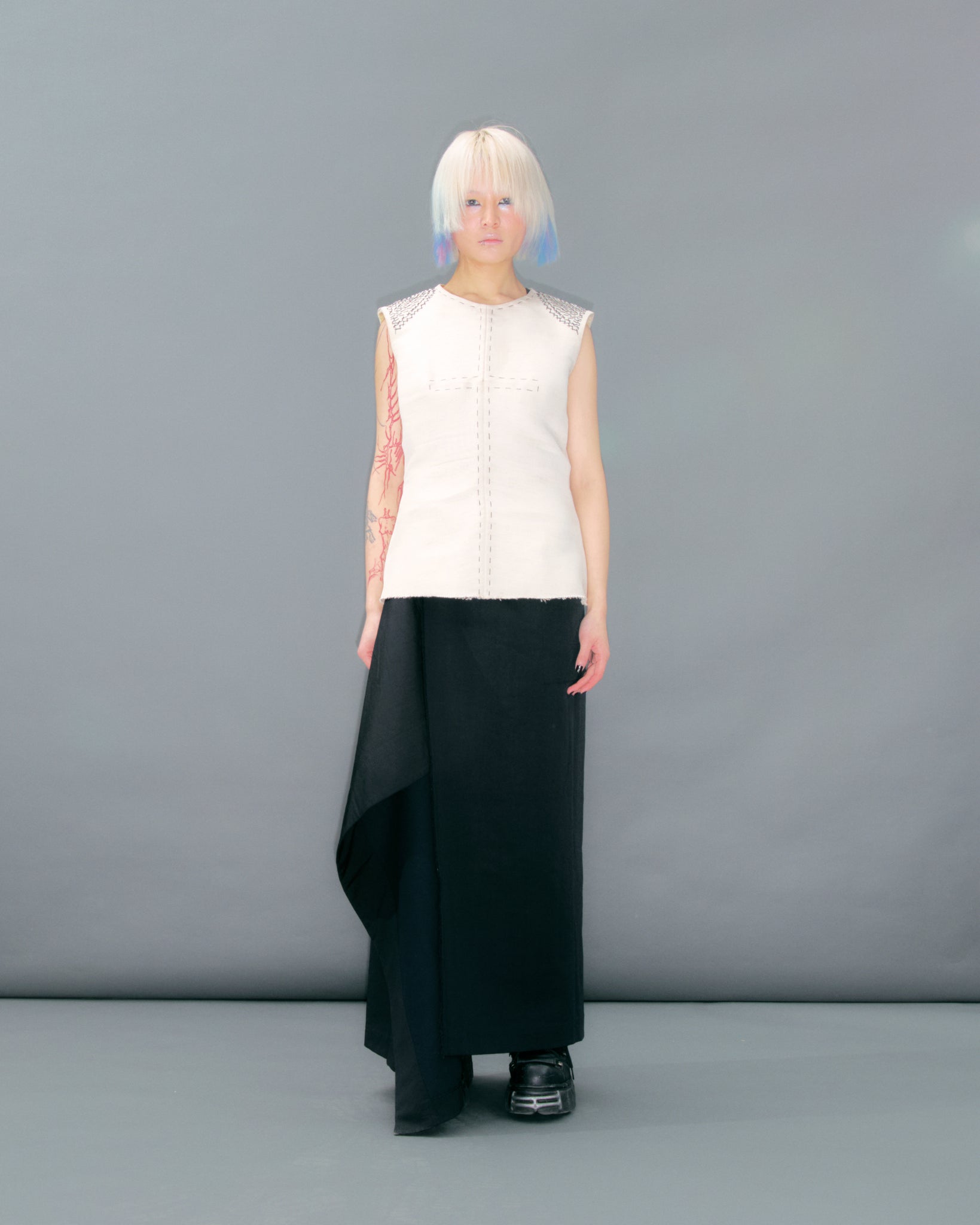 Off White Sile Top With Cross Stitch Detail
