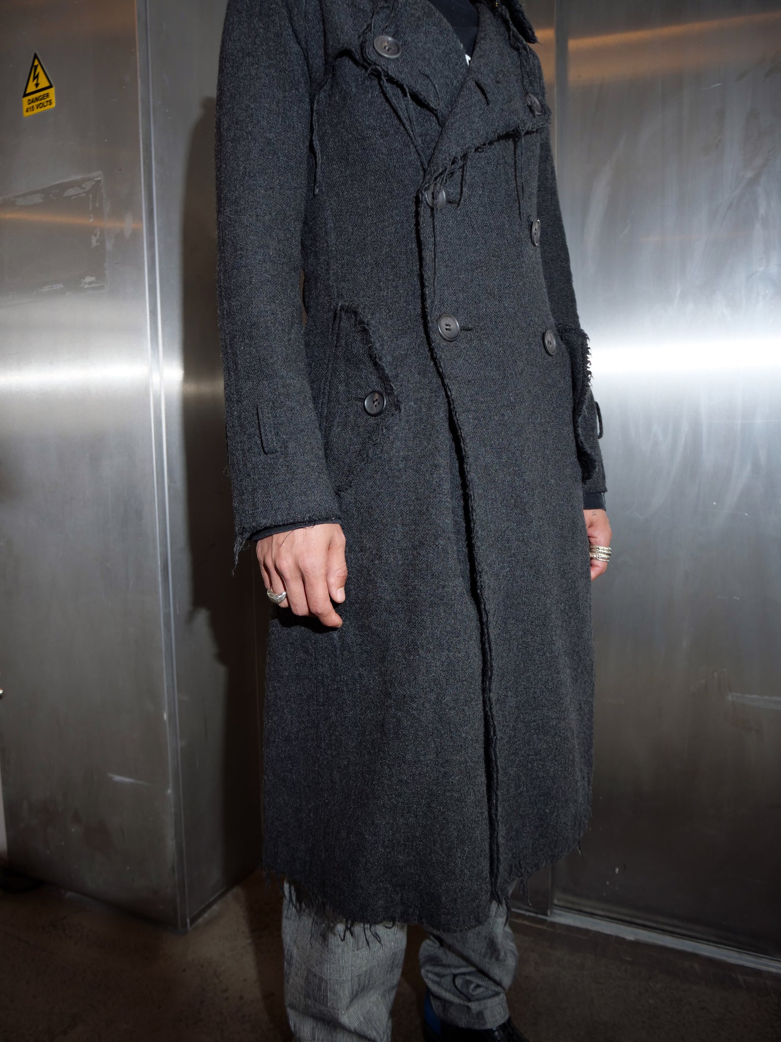 Double Breasted Frayed Edge Coat