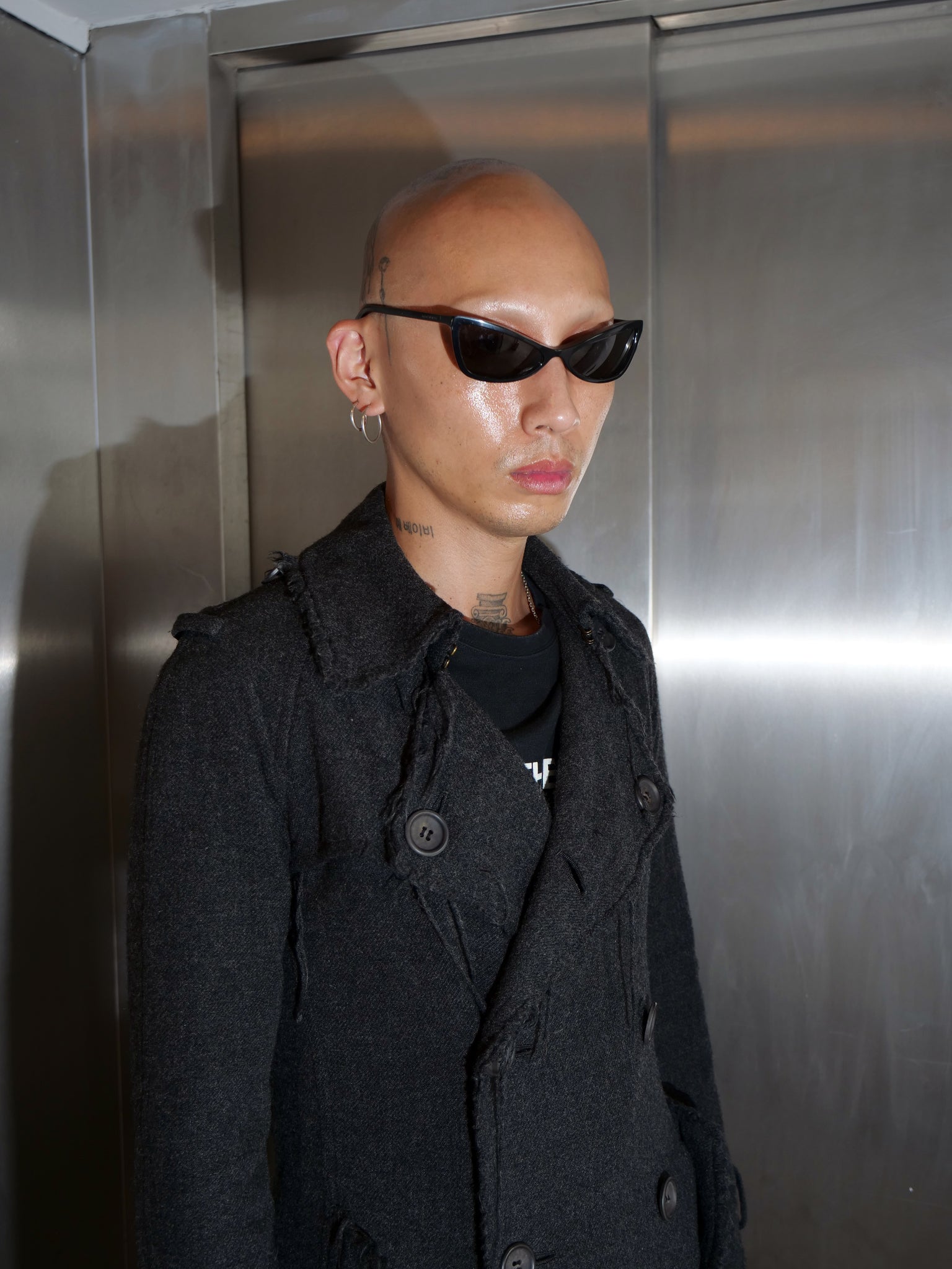 Double Breasted Frayed Edge Coat