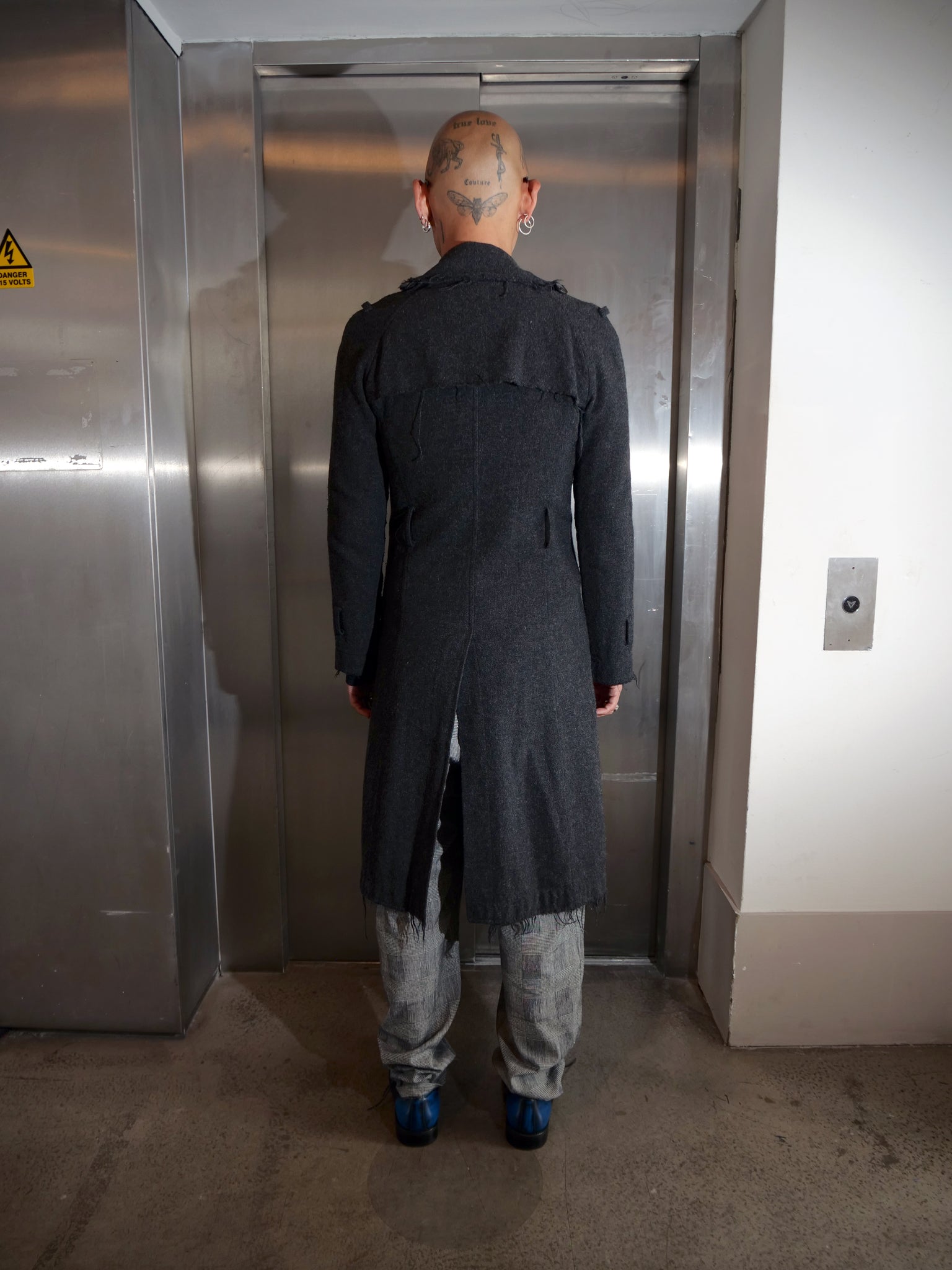 Double Breasted Frayed Edge Coat