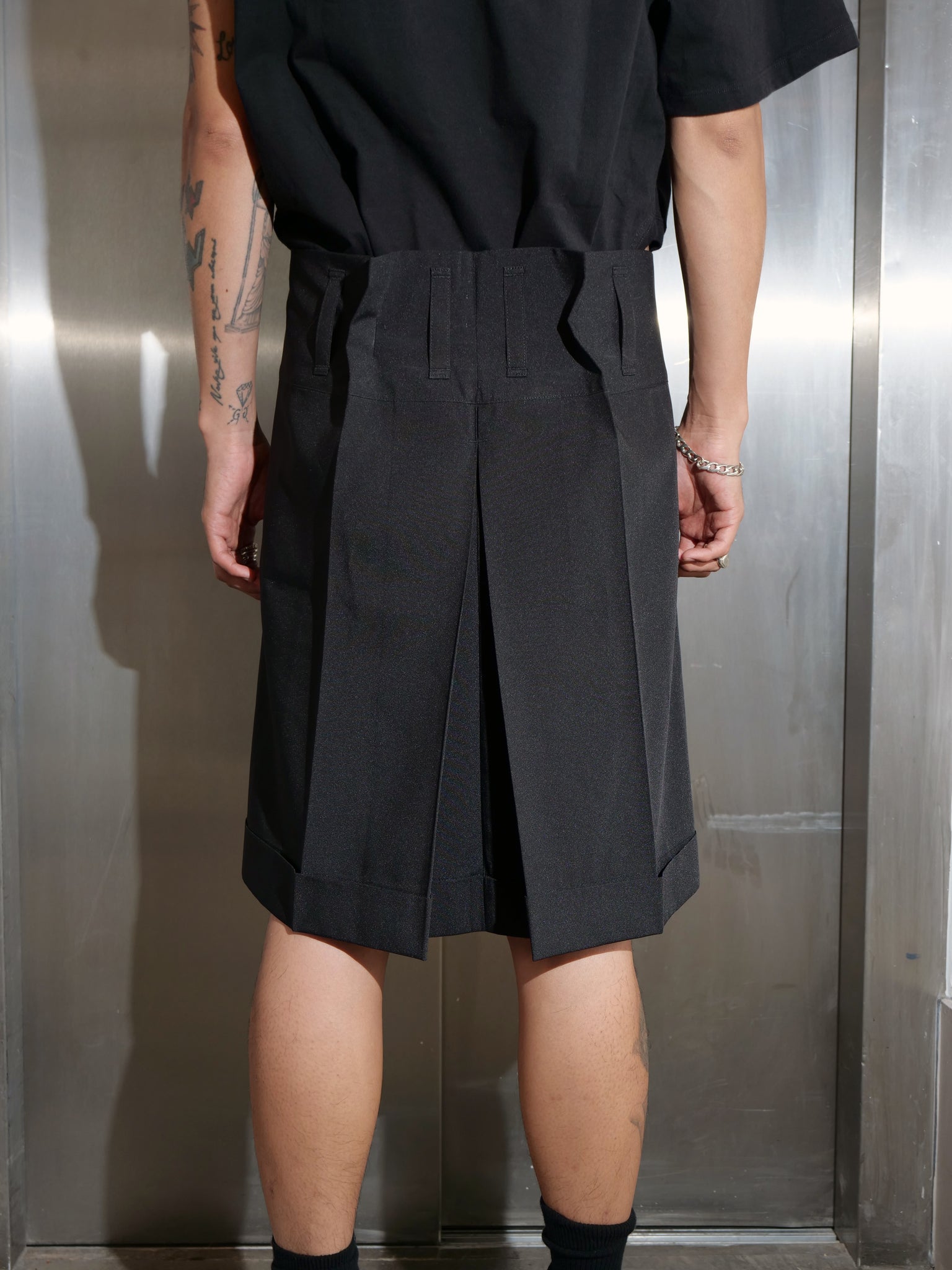 Black Suit Pant Style Pleated Skirt