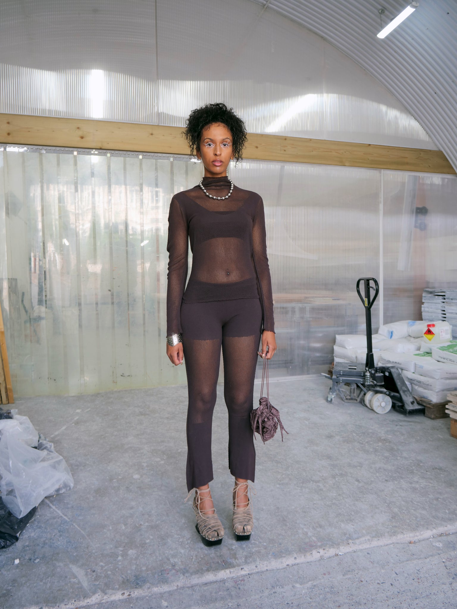 Brown Power Net Two Piece