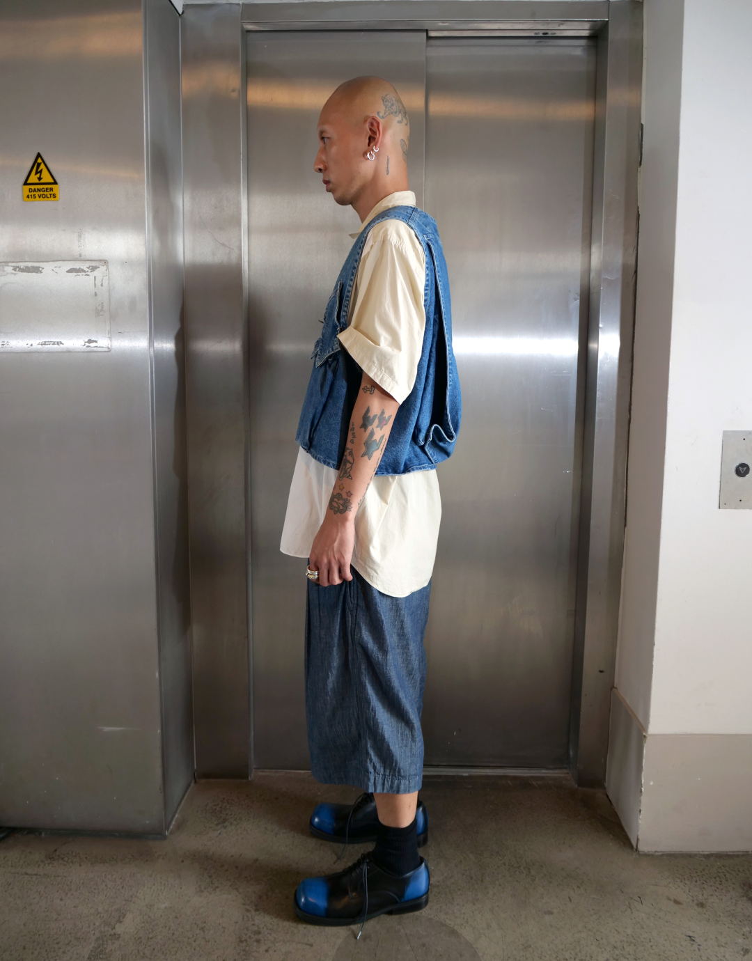 Cropped Denim Gilet With Pockets