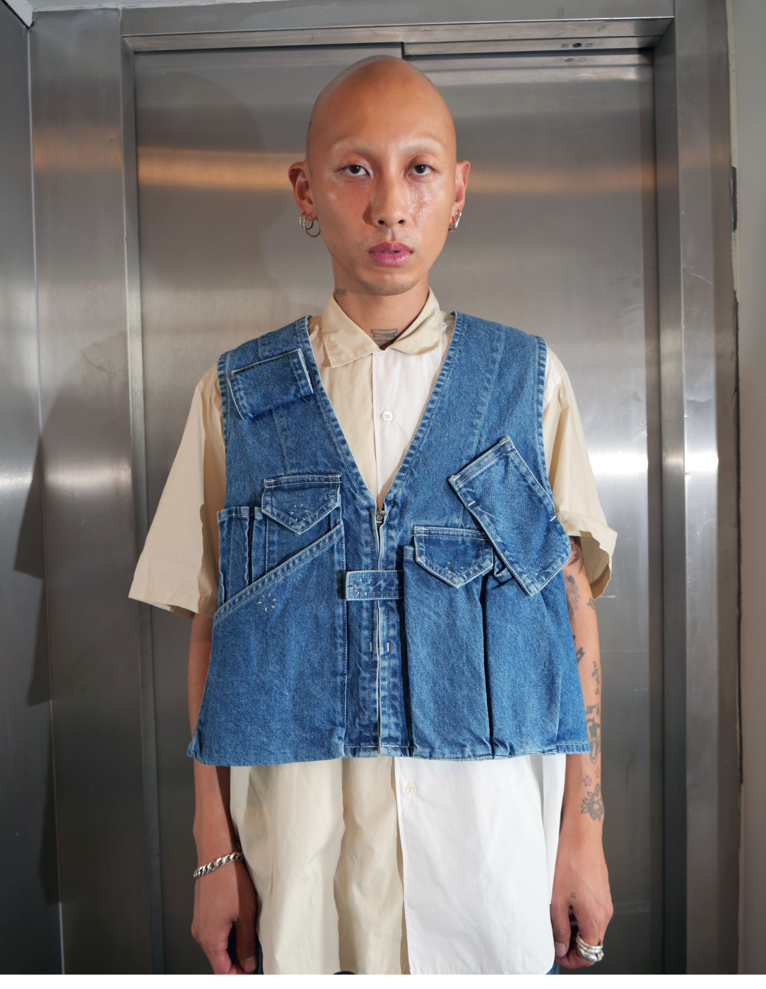 Cropped Denim Gilet With Pockets