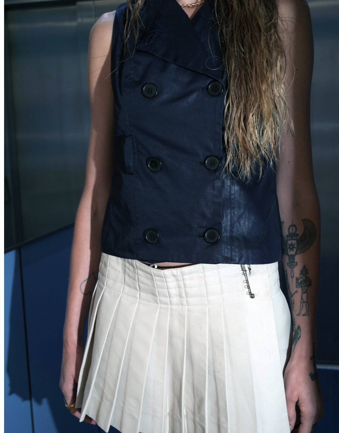 Beige Pleated Mini Skirt